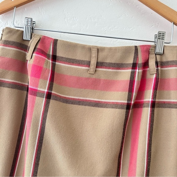EVAN PICONE Vtg 90s Tartan Plaid Wrap Midi Skirt Belt Loops Tan Pink Size 10 - Picture 6 of 11